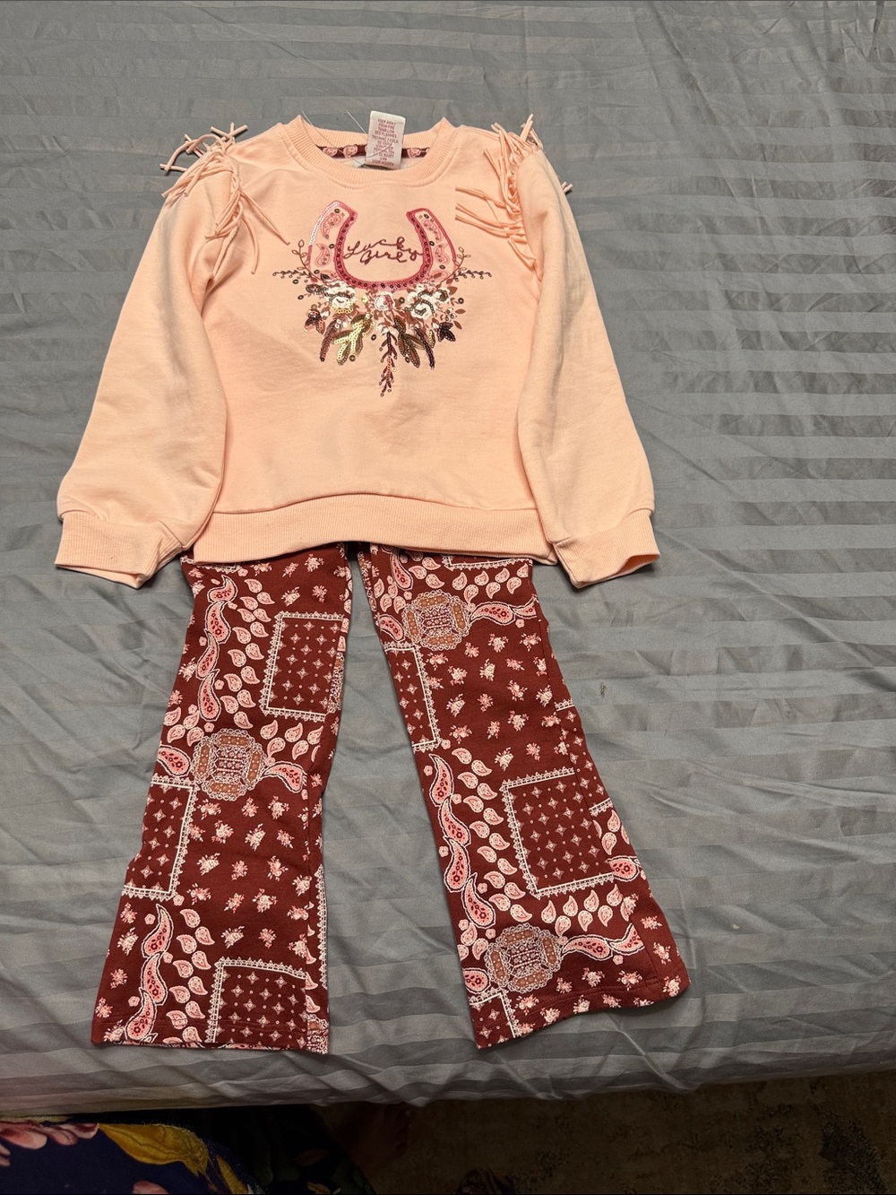 Haute Hippie Girls Peach Sweatshirt with Rust Bandana-Print Pants